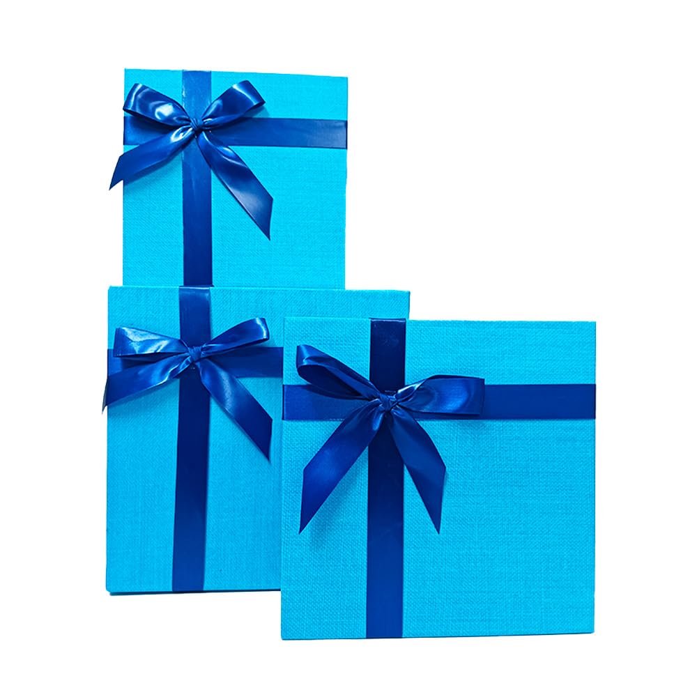 61MT5Pg7uCL._SL1000_ Gift N Greet Blue Gift Box 3 Sizes Gift Boxes with Lids for Presents 3 Packs Square Luxury Nesting Gift Boxes with Bow Ribbon Attach for Birthday Bridesmaid Wedding Christmas Proposal - Image 1