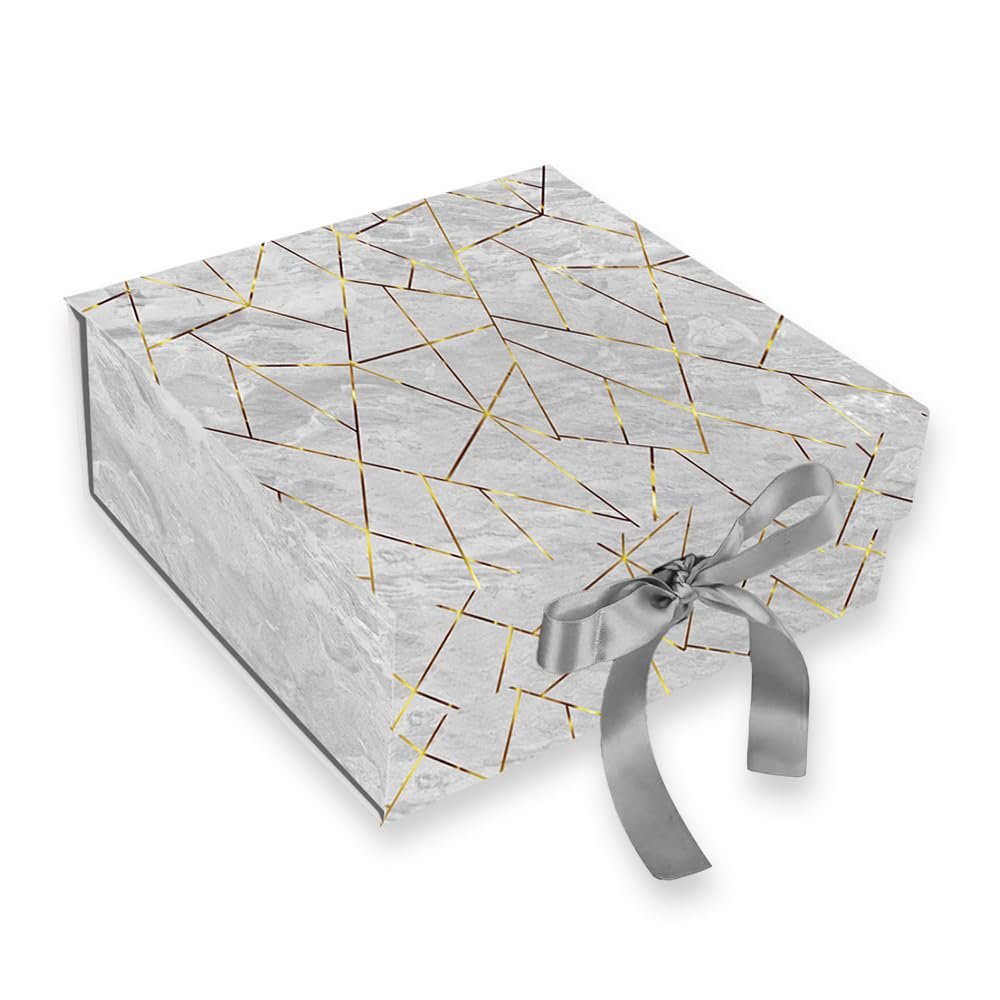 61TpOcZhIXL._SL1000_ Gift N Greet 1Pcs Small Multipurpose Gift Box Decorative Folding Paper Gift Box with Ribbon | Paper Gift Hamper Boxes for christmas wedding Return Gifts, | gift boxes for Return Gifting (Grey Rigid Box) - Image 1