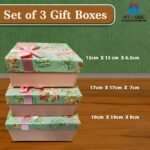Gift N Greet Pack Of 3 Nesting Gift Boxes With Lids – Decorative Reusable Boxes For Flower Arrangements, Christmas & New Year Gifting, Party Favors – Square Matt Green Pink Floral - Image 2