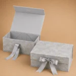 Folding Gift Box with Ribbon (Grey) – Decorative Gift Packaging Box - Image 3