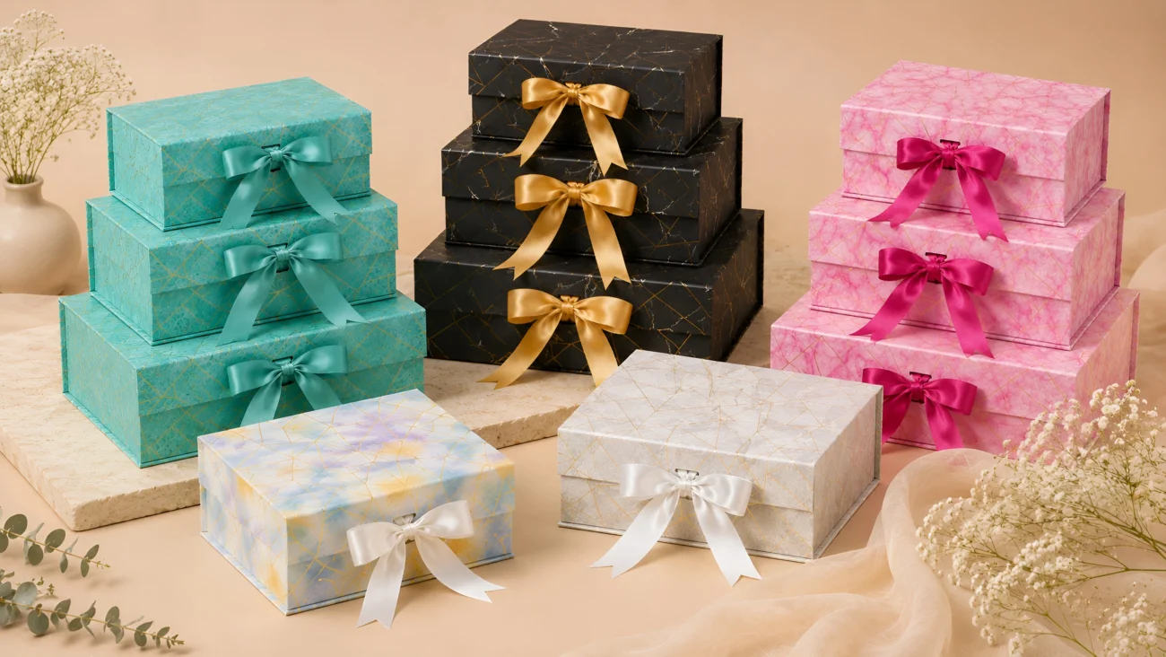 Decorative gift boxes suitable for celebrations, gifting, retail presentation, and business packaging.