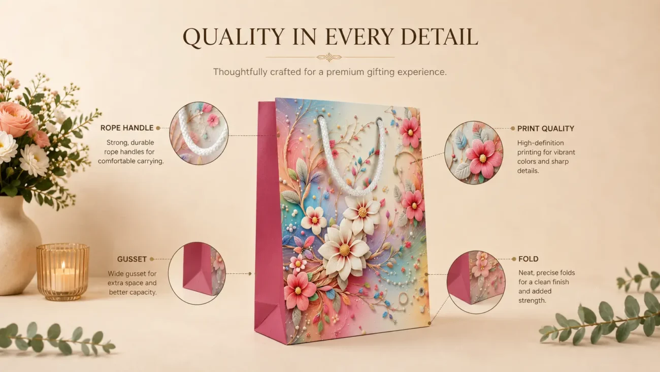 Discover our range of Designer Paper Gift Bags suitable for gifting, retail packaging, boutique shopping, festive celebrations, and everyday packaging requirements.