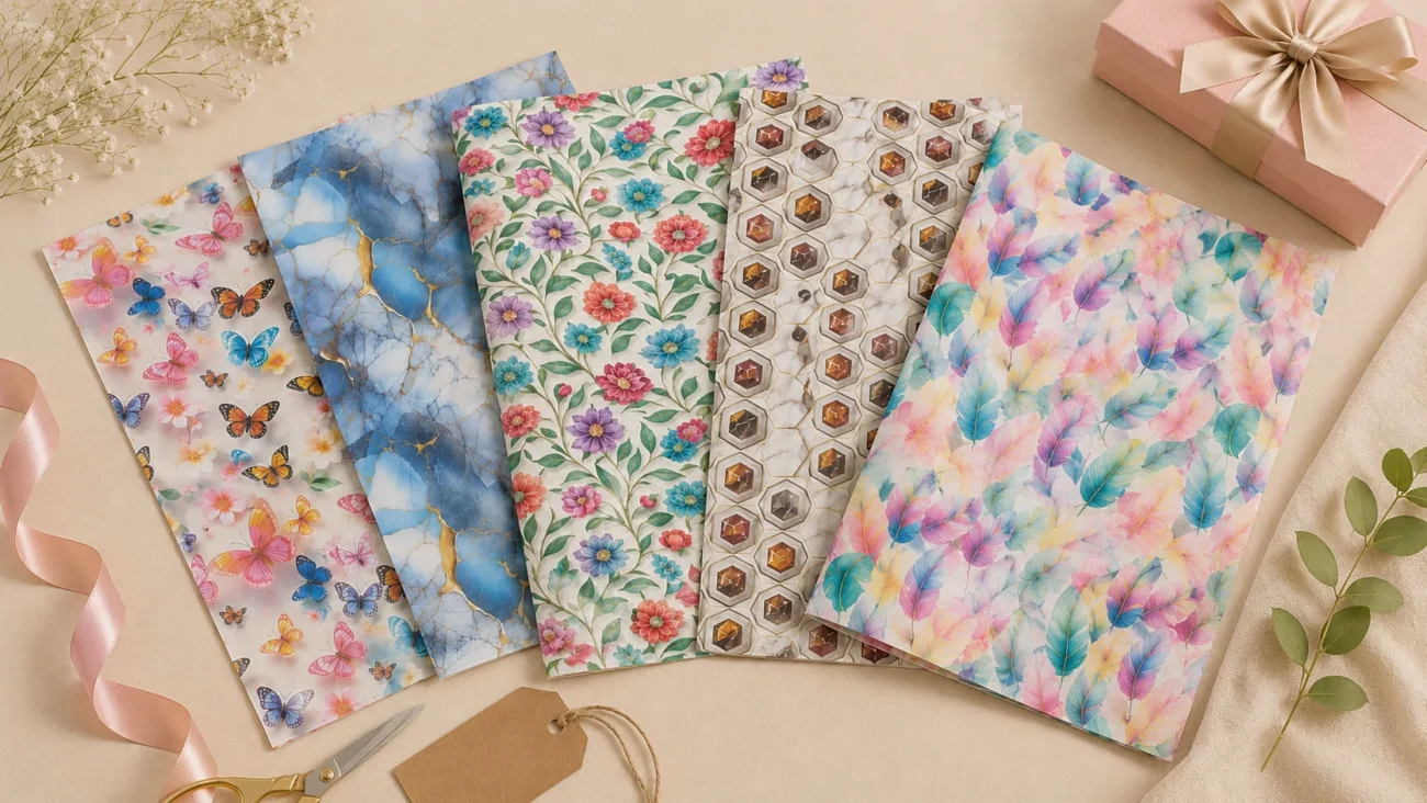 Printed wrapping paper suitable for coordinated gift presentation, festive packaging, and retail gifting.