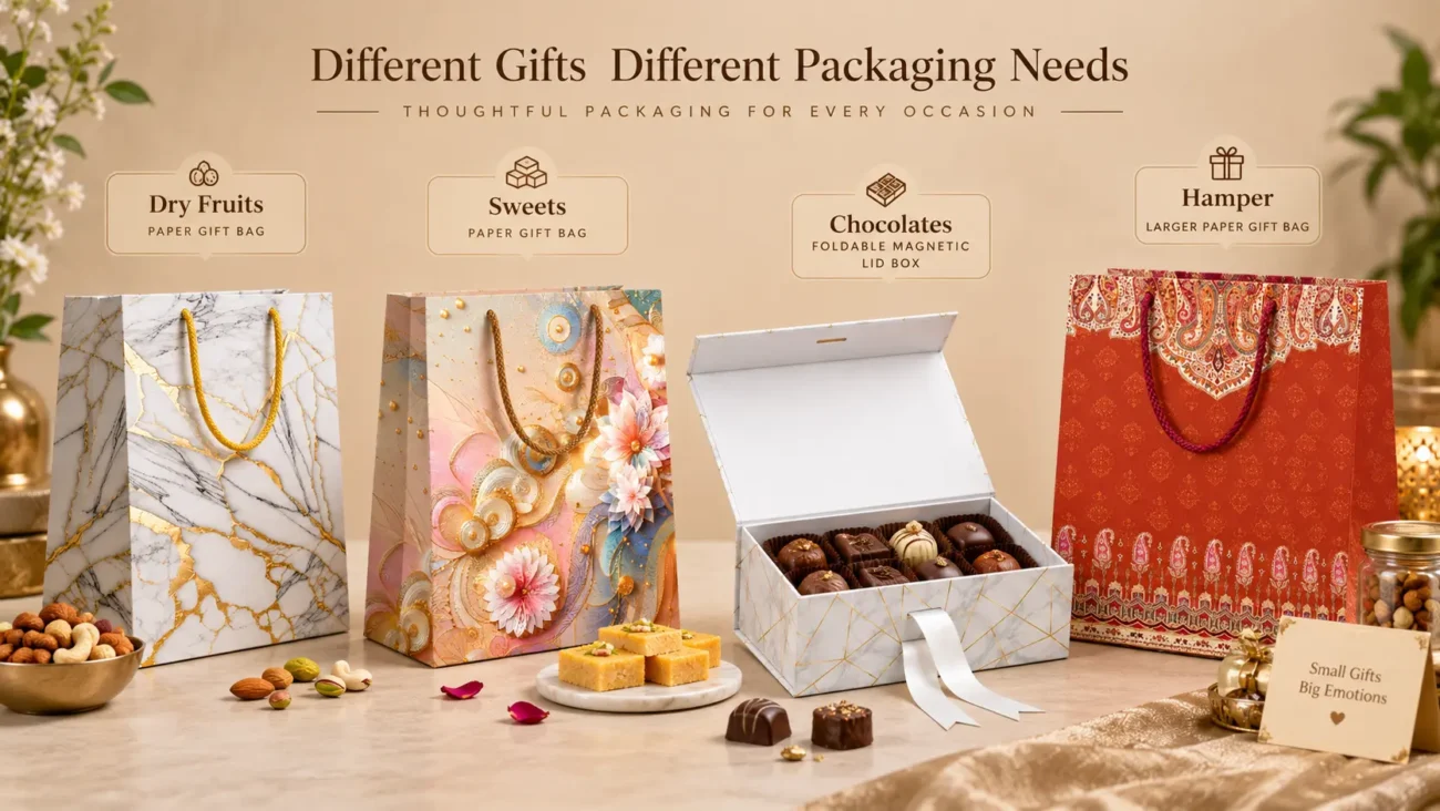 Dry Fruit, Sweet, Chocolate, and Hamper Packaging Matching the Format to the Contents